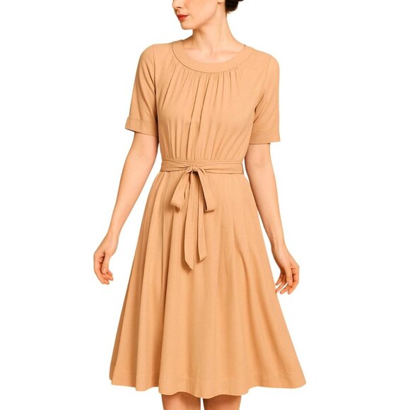 Vintage Mirage Peach Pleated Fit & Flare Midi Dress - Picture 1 of 14